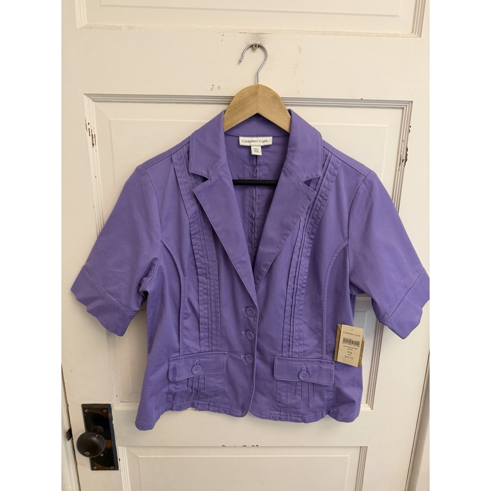 Coldwater Creek Purple Sunwashed Twill Short Sleeved Jacket Size 10P New
